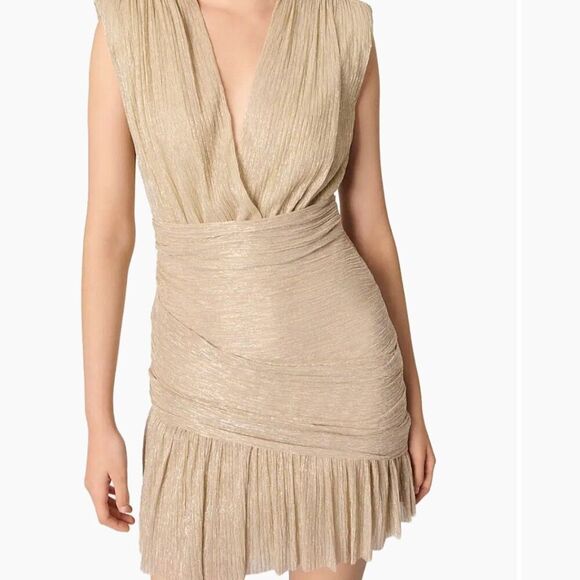 Maje Gold lame wrap top event dress size 40 (Large)  Repaired - Picture 3 of 15